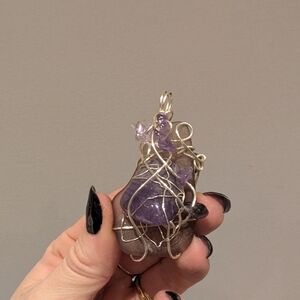 Handcrafted Amethyst And Sea Glass Wire-Wrapped Pendant